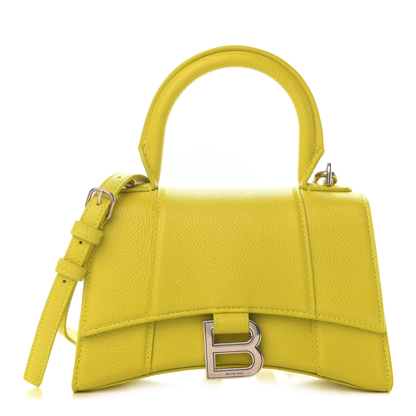 Grained Calfskin Hourglass Top Handle Bag XS Lime