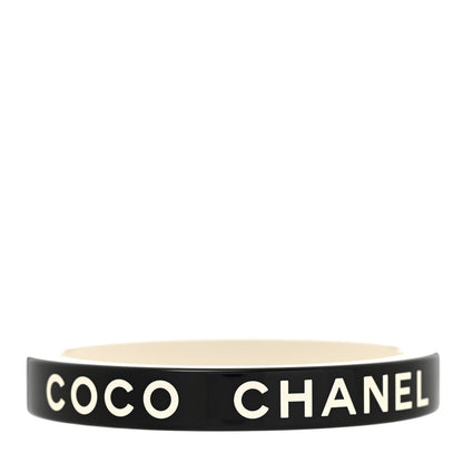 Chanel Resin Logo Bangle Bracelet Black White 5 of 5