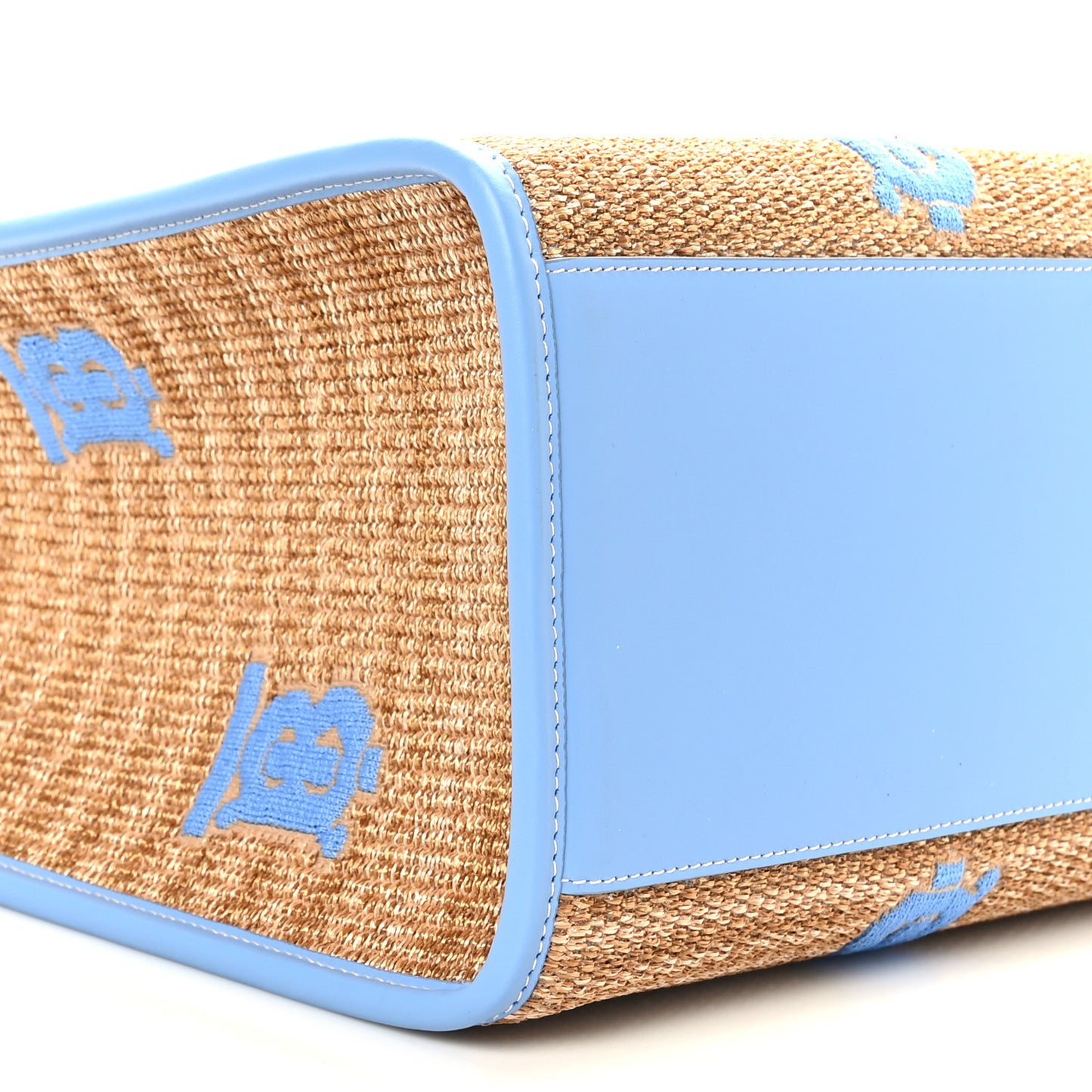 Raffia Calfskin Large Freya Tote Natural Cool Blue