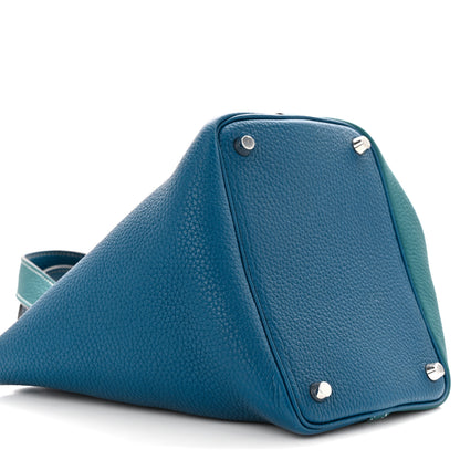 Hermes Taurillon Clemence Casaque Picotin Lock 18 PM Vert Bosphore Deep Bleu 9 of 12
