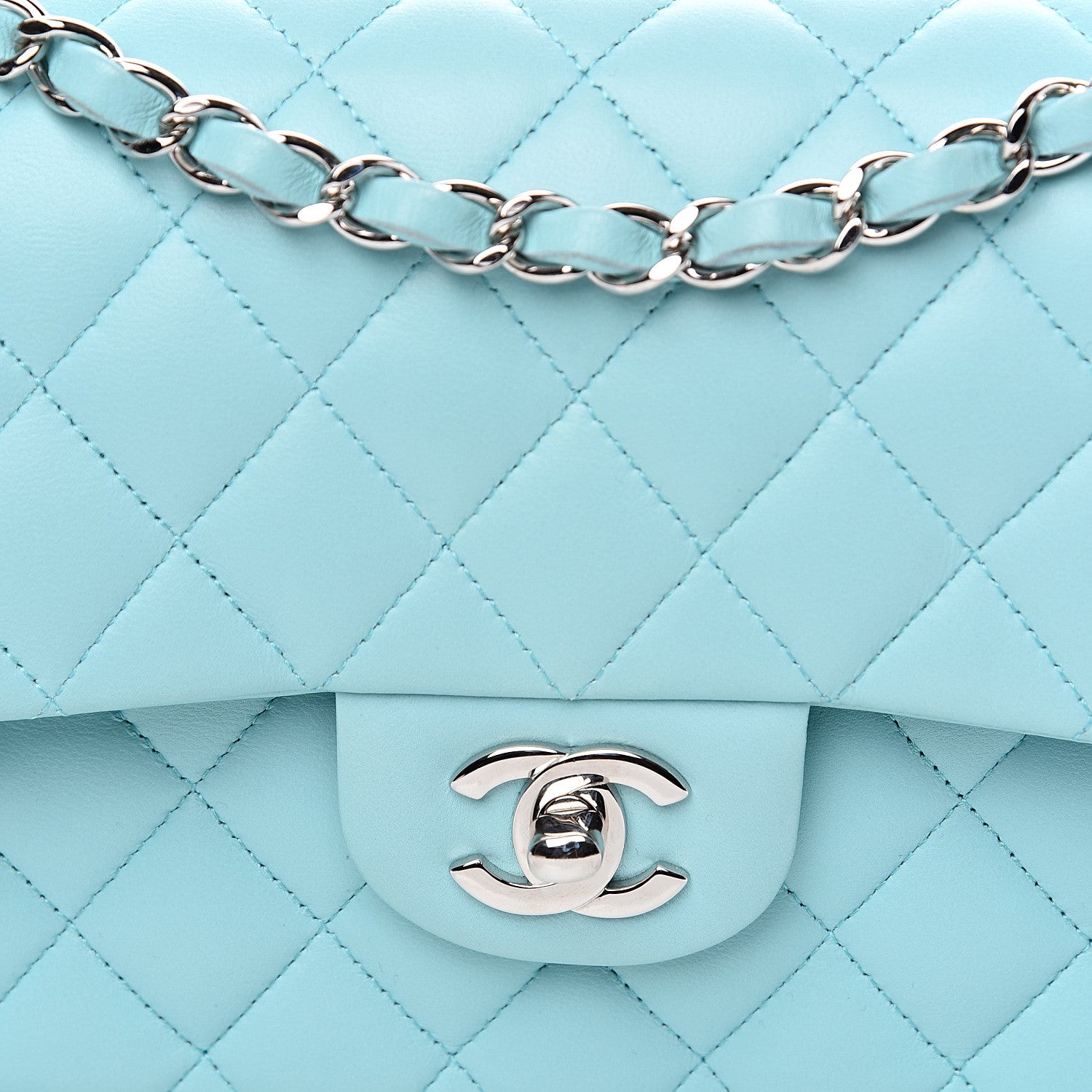 Chanel Lambskin Quilted Small Double Flap Light Blue 9 of 12