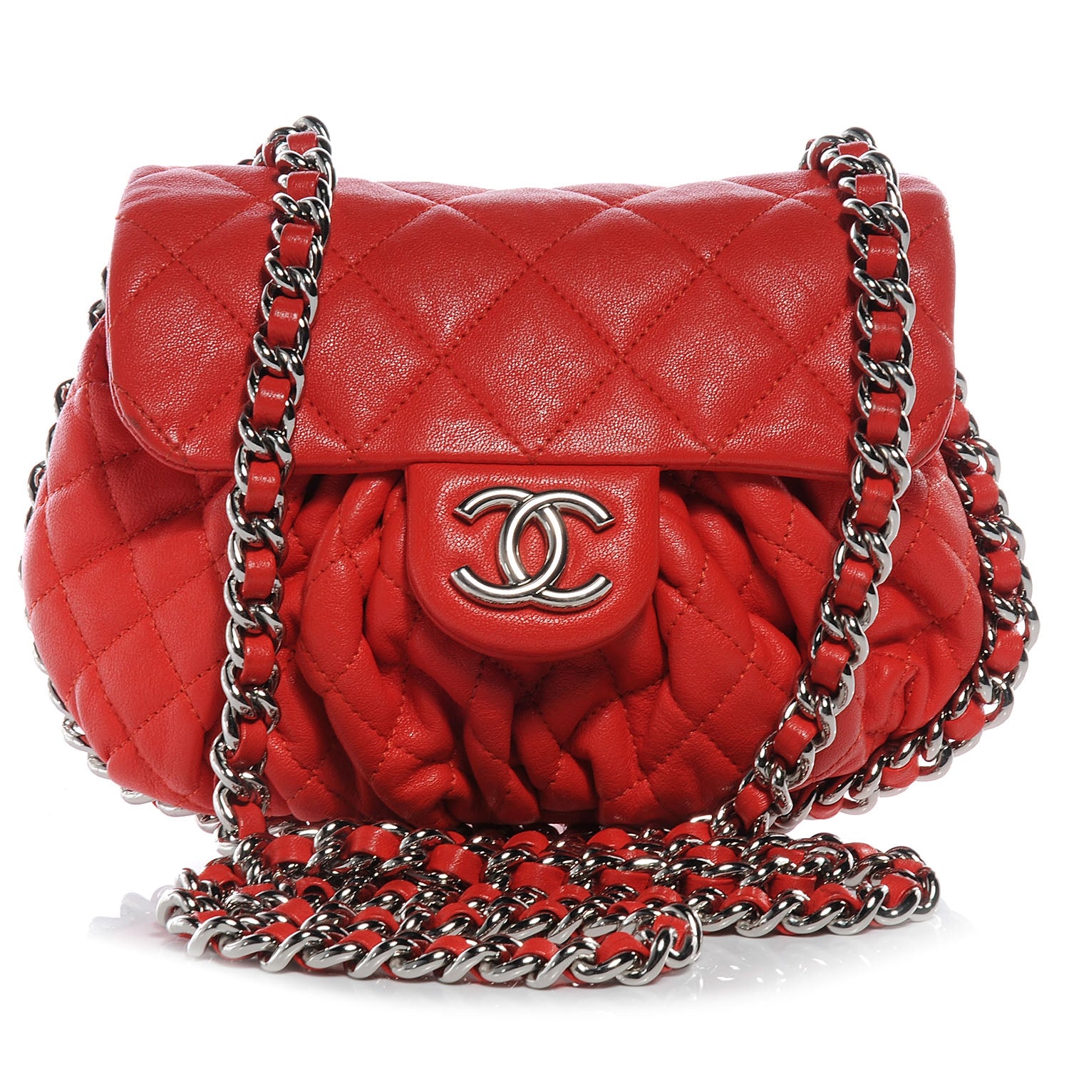 Chanel Washed Lambskin Mini Chain Around Messenger Red 1 of 8
