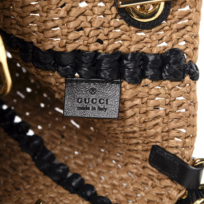 Gucci Raffia Effect Medium GG Marmont Shoulder Tote Bag Natural Black 6 of 11