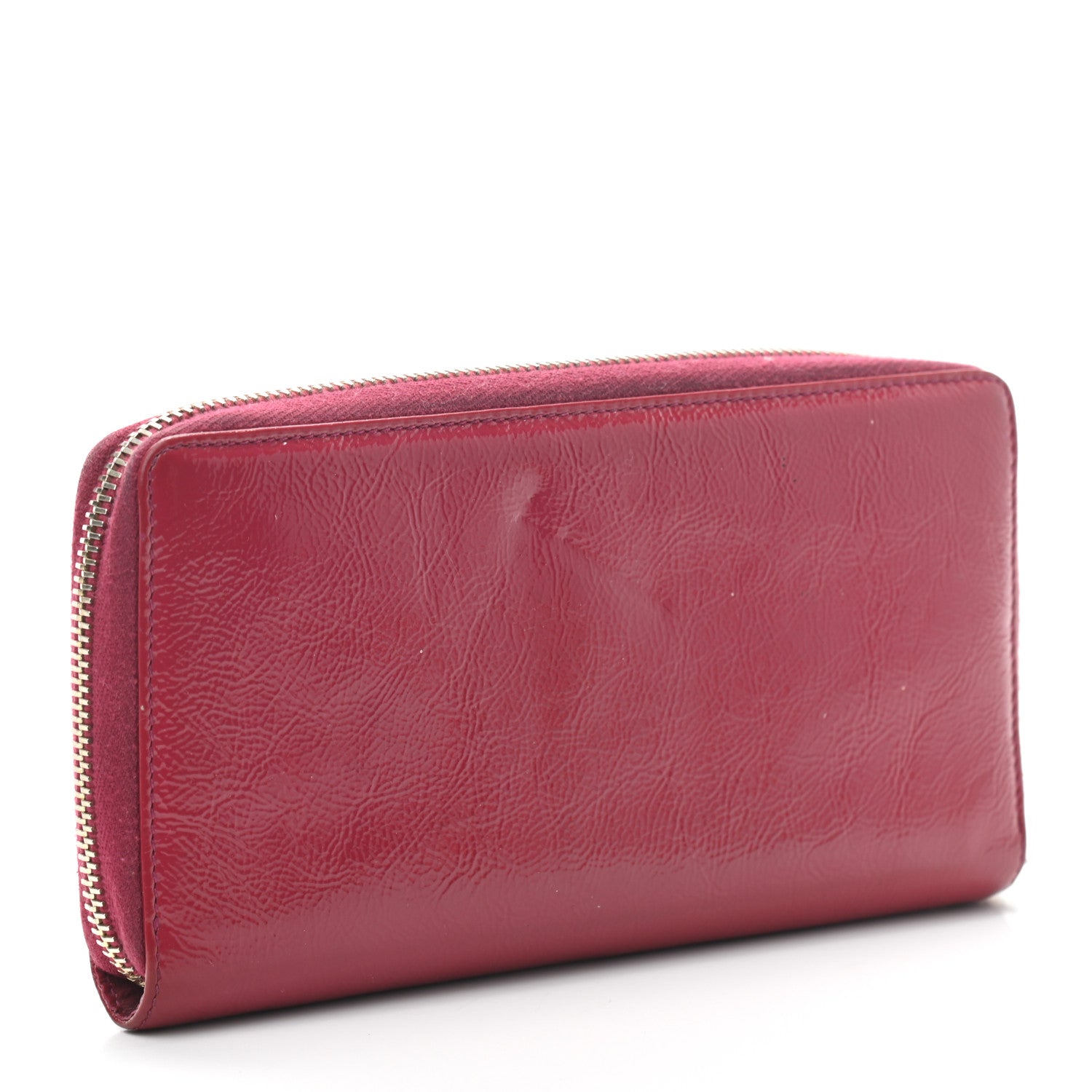 Saint Laurent Textured Patent Calfskin Belle De Jour Zip Around Wallet Fuchsia 3 of 6