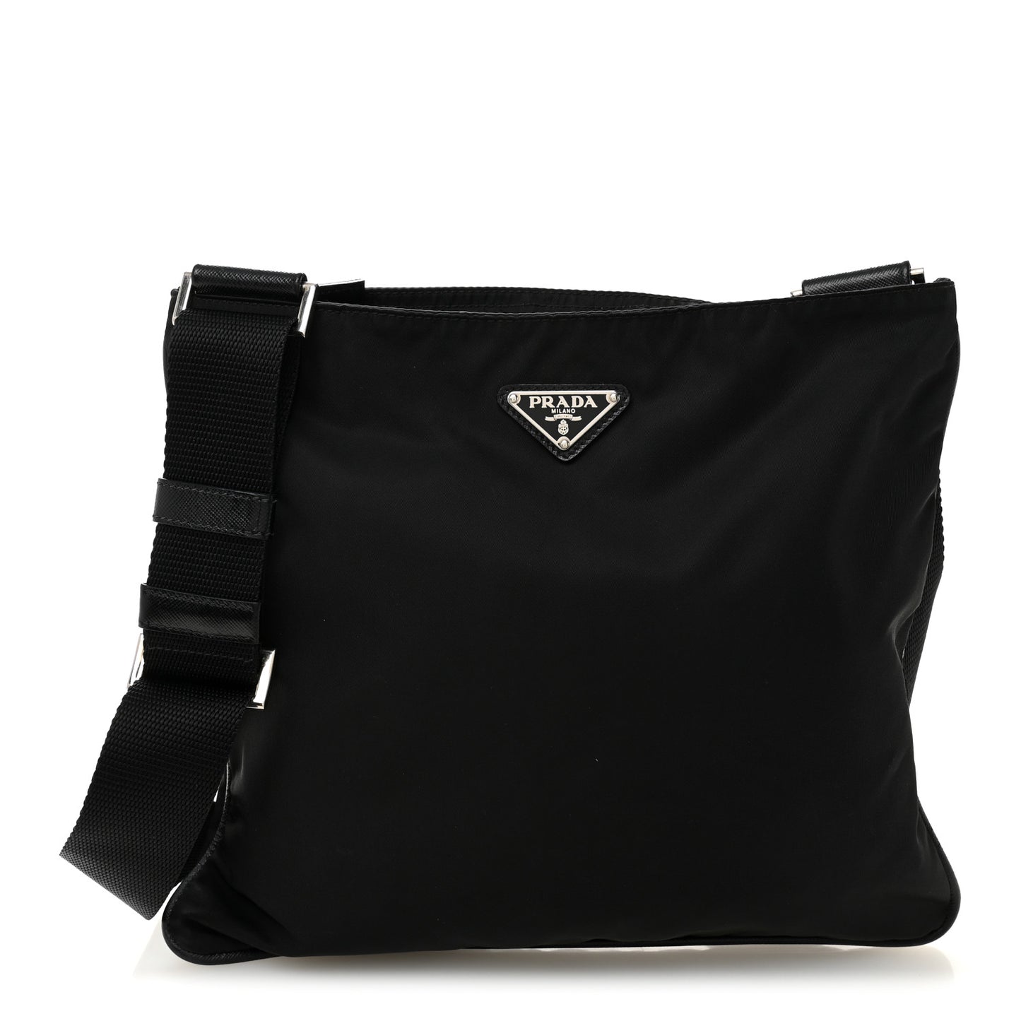 Tessuto Nylon Saffiano Flat Messenger Bag Black