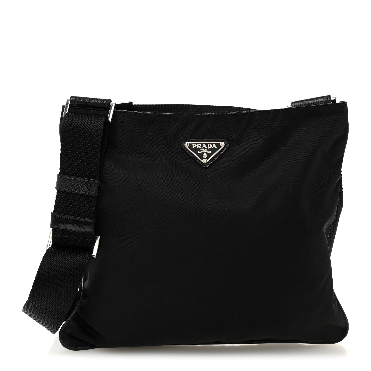 Prada Tessuto Nylon Saffiano Flat Messenger Bag Black 1 of 10