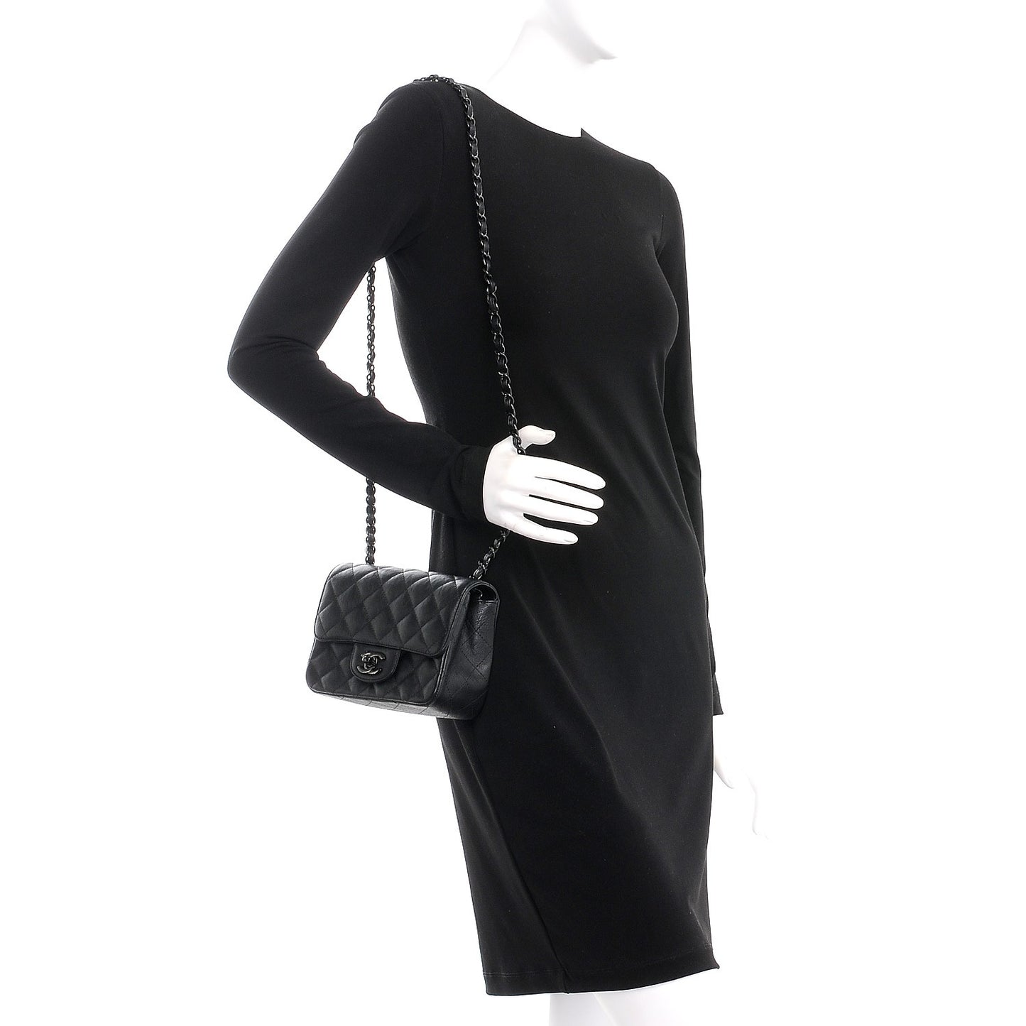 Crumpled Calfskin Quilted Mini Square Flap So Black