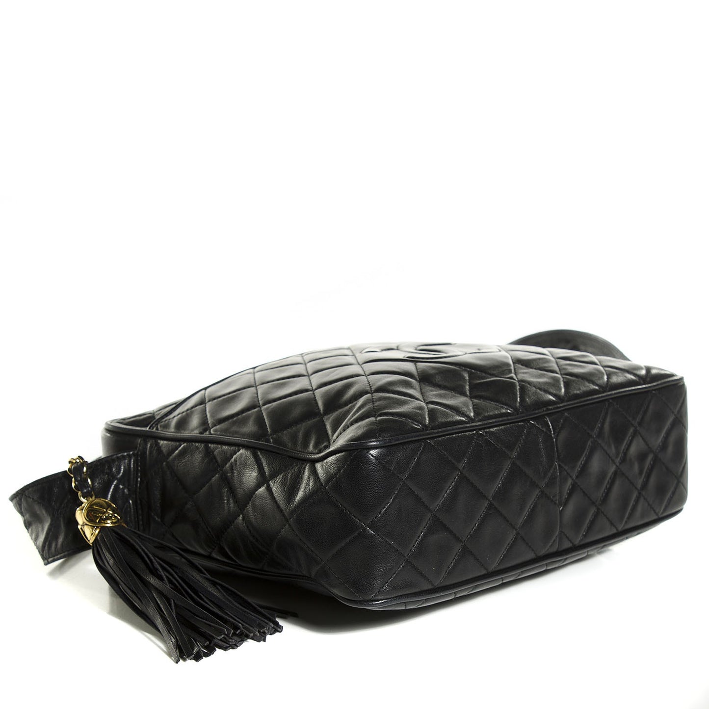 Lambskin Quilted CC Tassel Camera Case Black