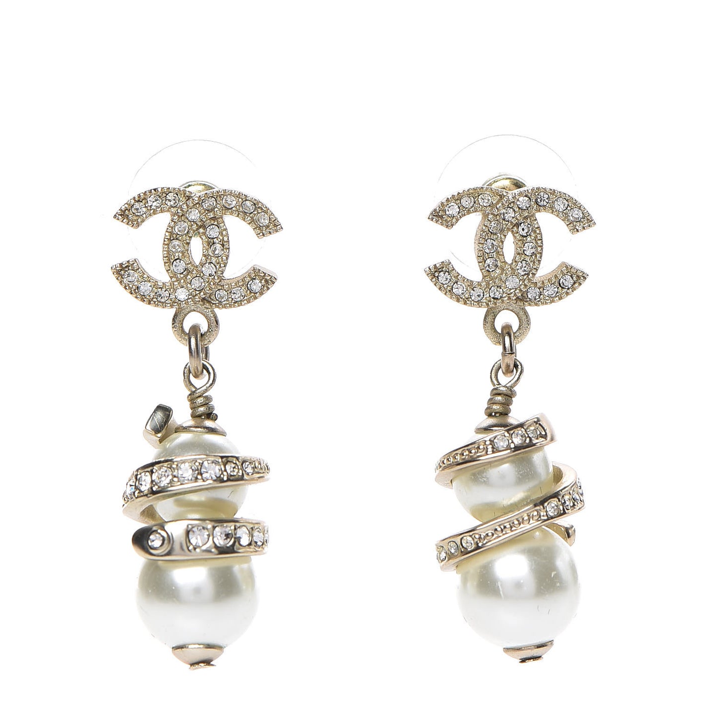 Crystal Pearl CC Drop Earrings Silver
