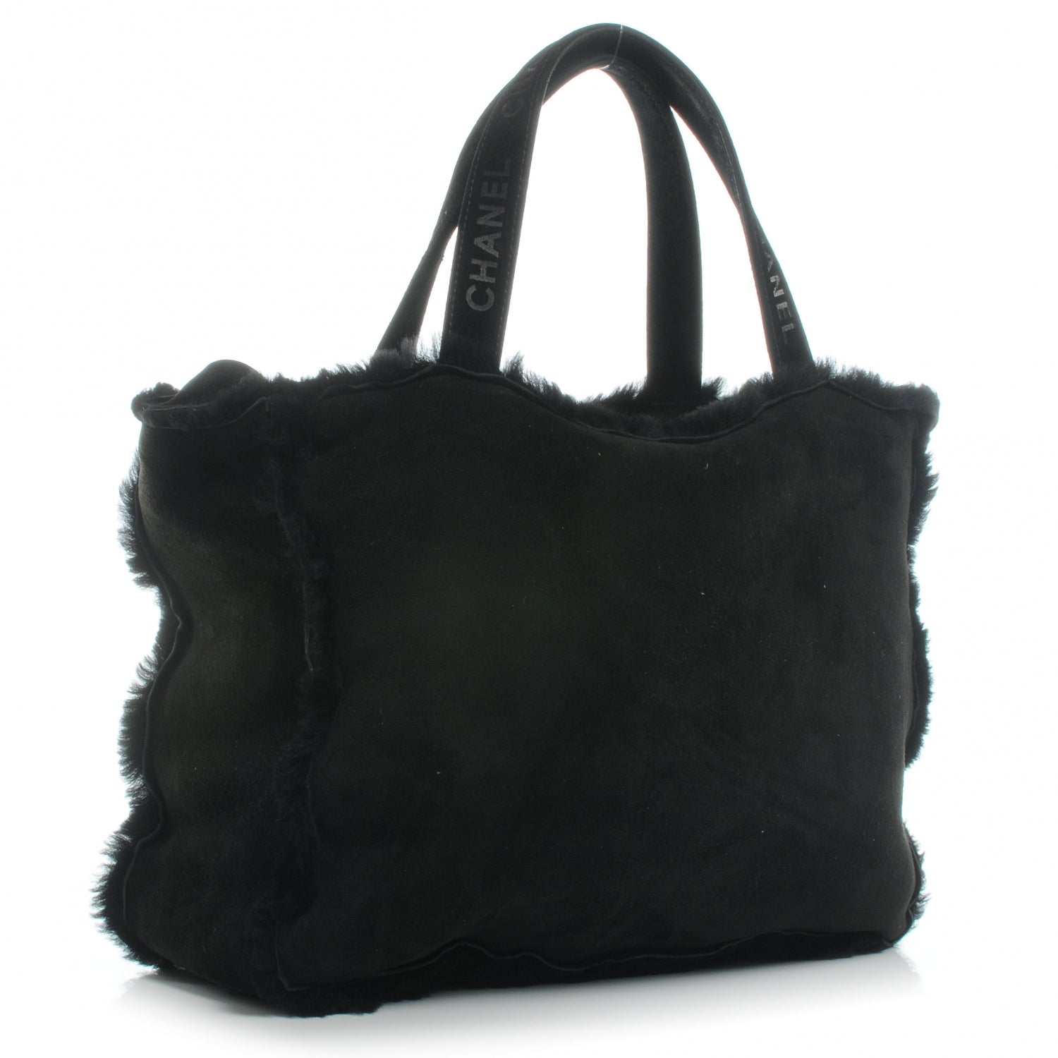 Chanel Suede Shearling Fur Handbag Black 3 of 7
