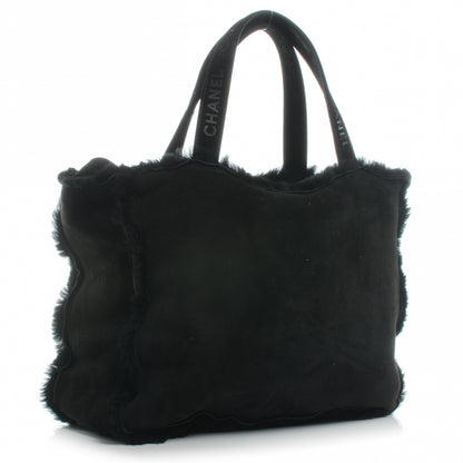 Chanel Suede Shearling Fur Handbag Black 3 of 7