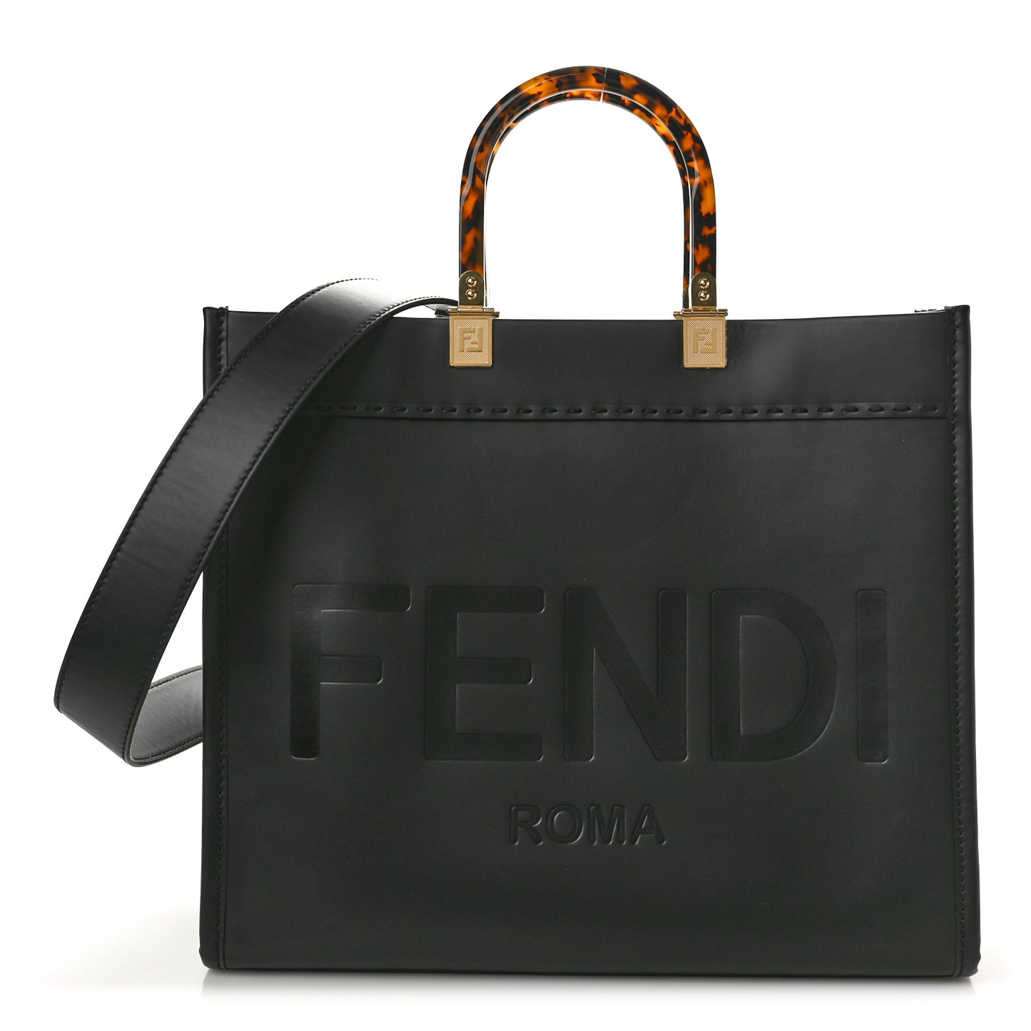 Vitello King Plexiglass Medium Fendi Sunshine Shopper Tote Black