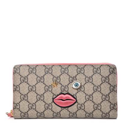 Gucci GG Supreme Monogram Embroidered Face Zip Around Wallet Pink 1 of 10