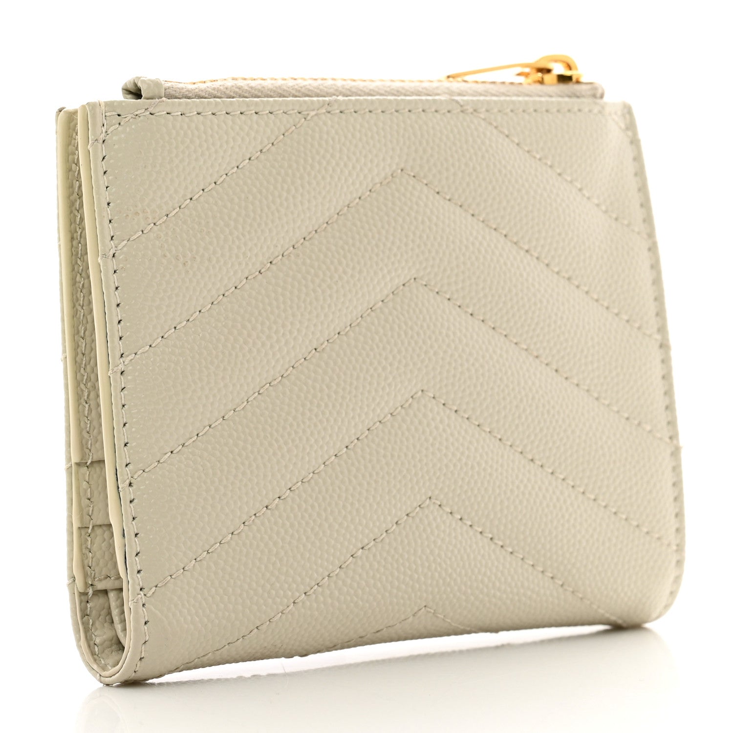 Saint Laurent Grain De Poudre Matelasse Chevron Monogram Zipped Card Case Crema Soft 3 of 7