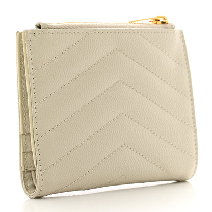 Saint Laurent Grain De Poudre Matelasse Chevron Monogram Zipped Card Case Crema Soft 3 of 7