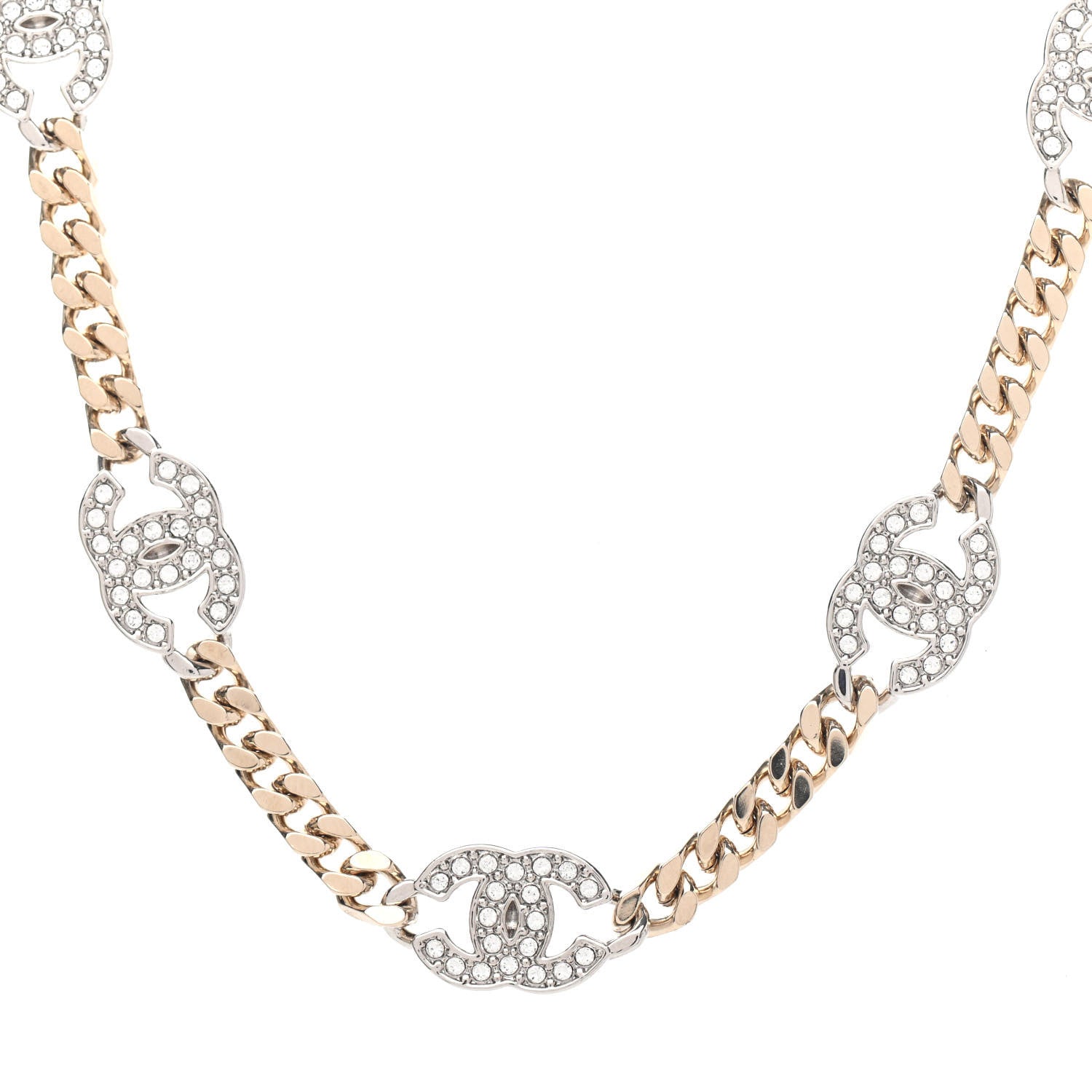 Chanel Crystal Chain CC Choker Gold Silver 3 of 4