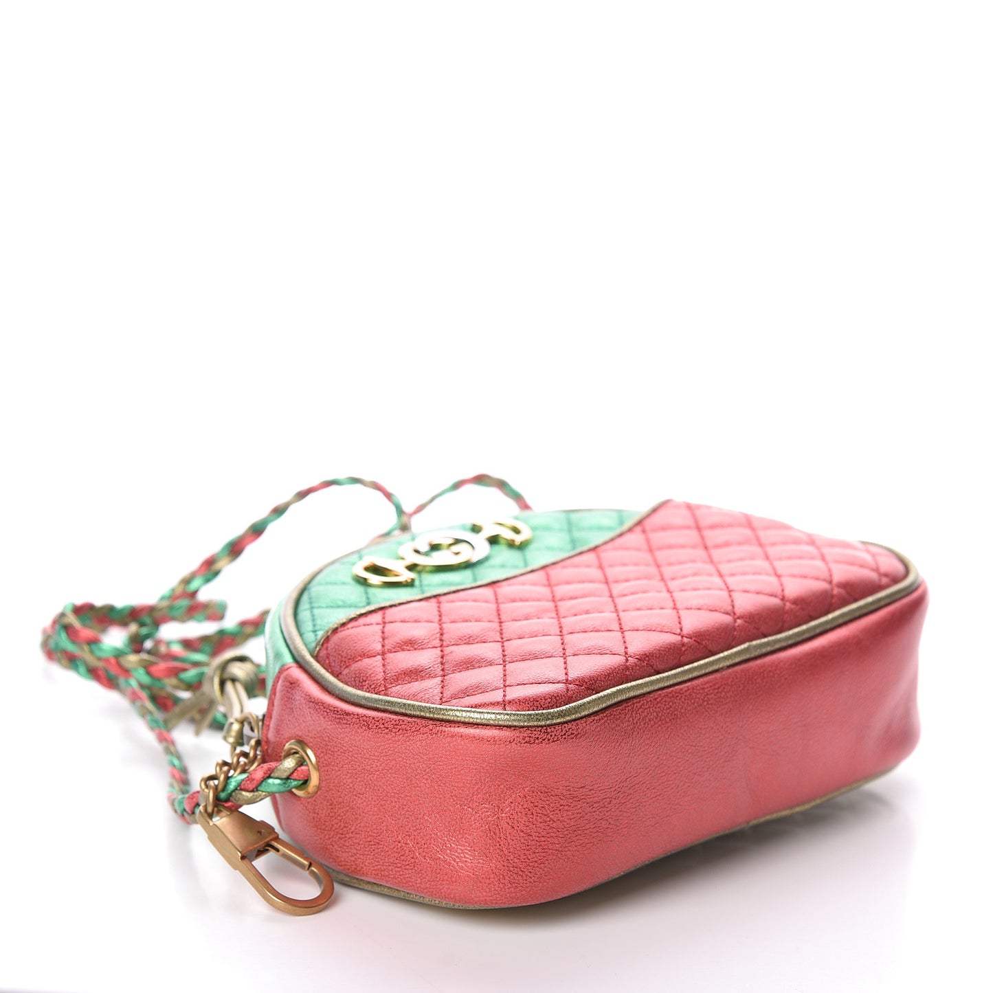 Laminated Nappa Trapuntata Mini Zumi Dome Shoulder Bag Rosso Jasmine Green Rame