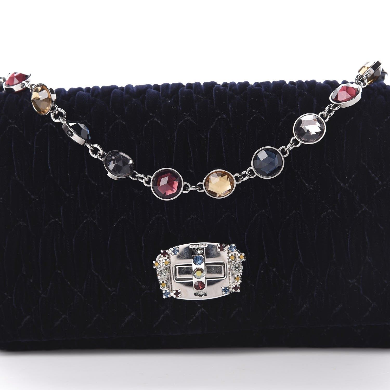 Miu Miu Velluto Matelasse Crystal Flap Clutch Navy 8 of 10