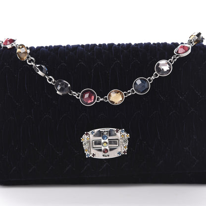 Miu Miu Velluto Matelasse Crystal Flap Clutch Navy 8 of 10