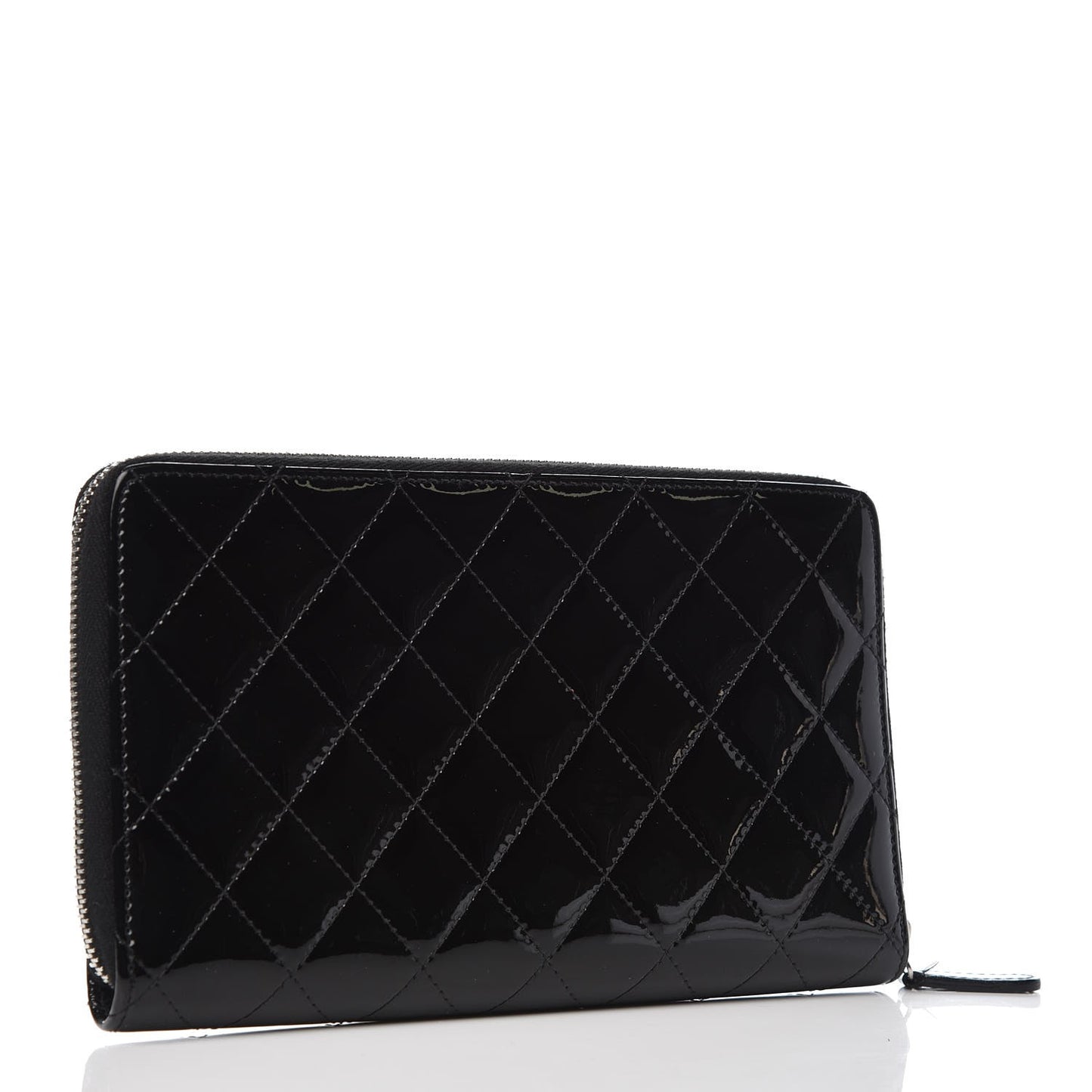 Patent Quilted Large Zip Around Organizer Wallet So Black