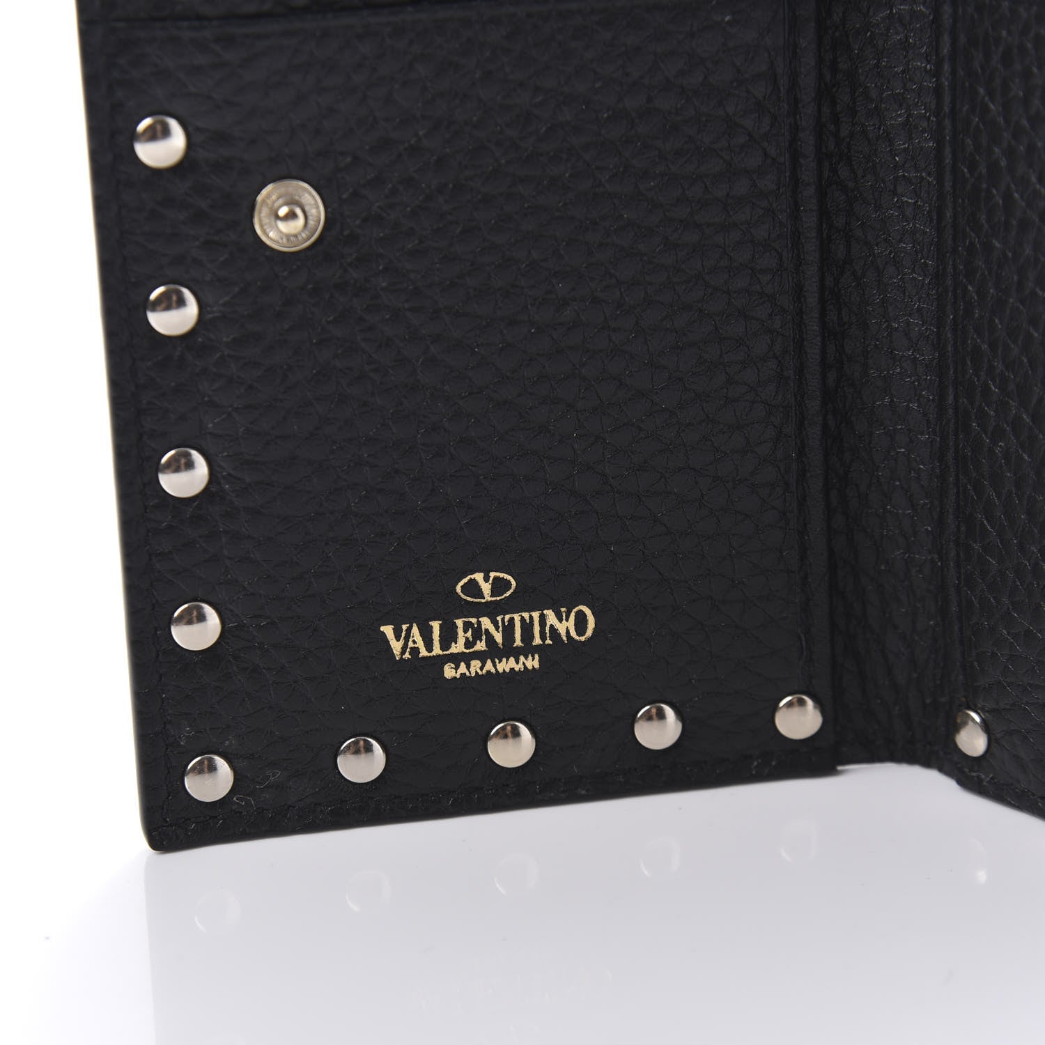 Valentino Garavani Pebbled Calfskin Rockstud Coin Case Card Holder Black 8 of 9