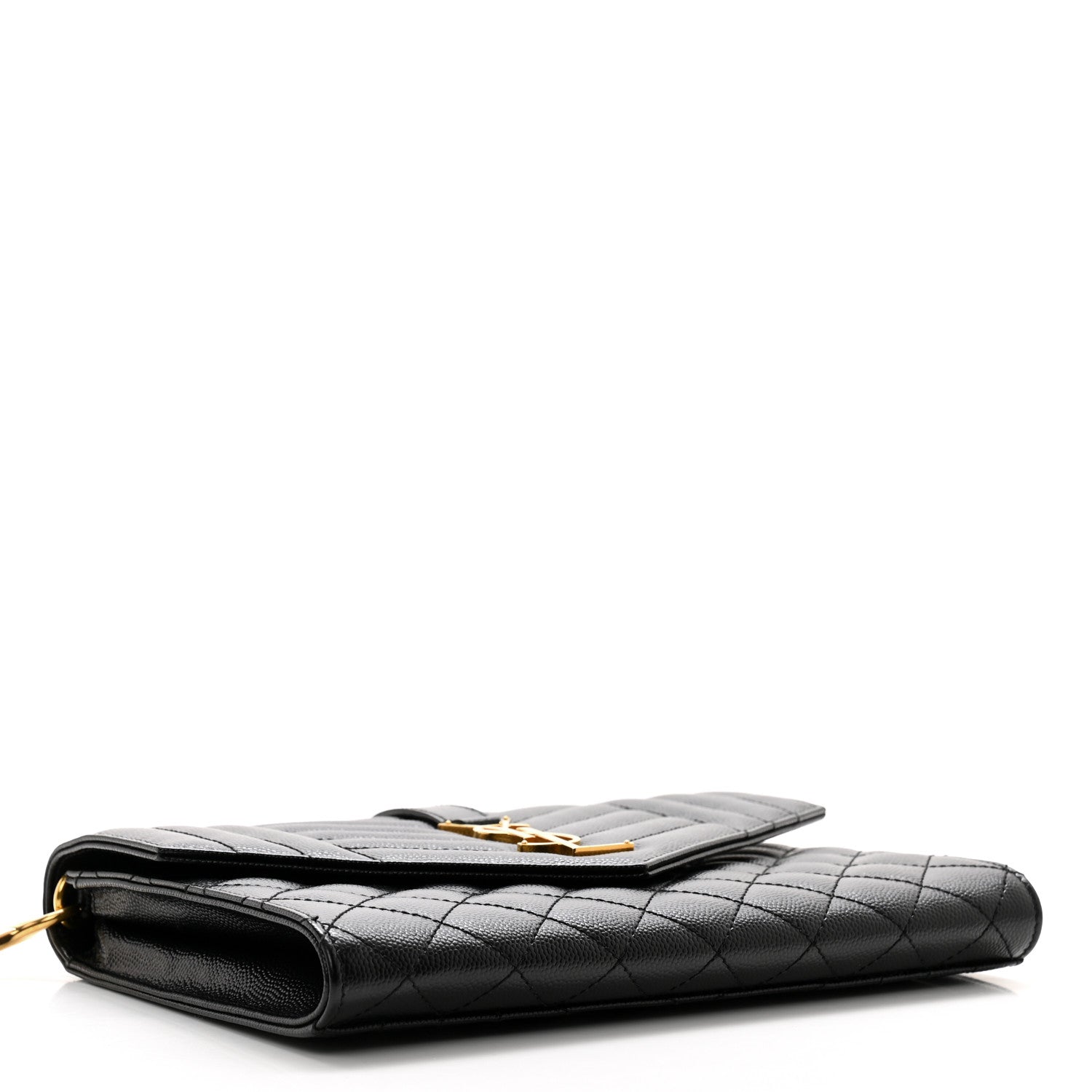 Saint Laurent Grain De Poudre Textured Mixed Matelasse Triquilt Monogram Clutch Black 4 of 12