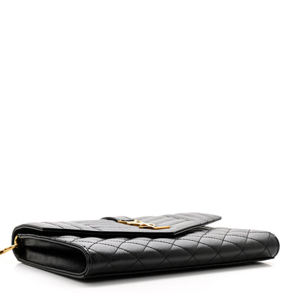 Saint Laurent Grain De Poudre Textured Mixed Matelasse Triquilt Monogram Clutch Black 4 of 12