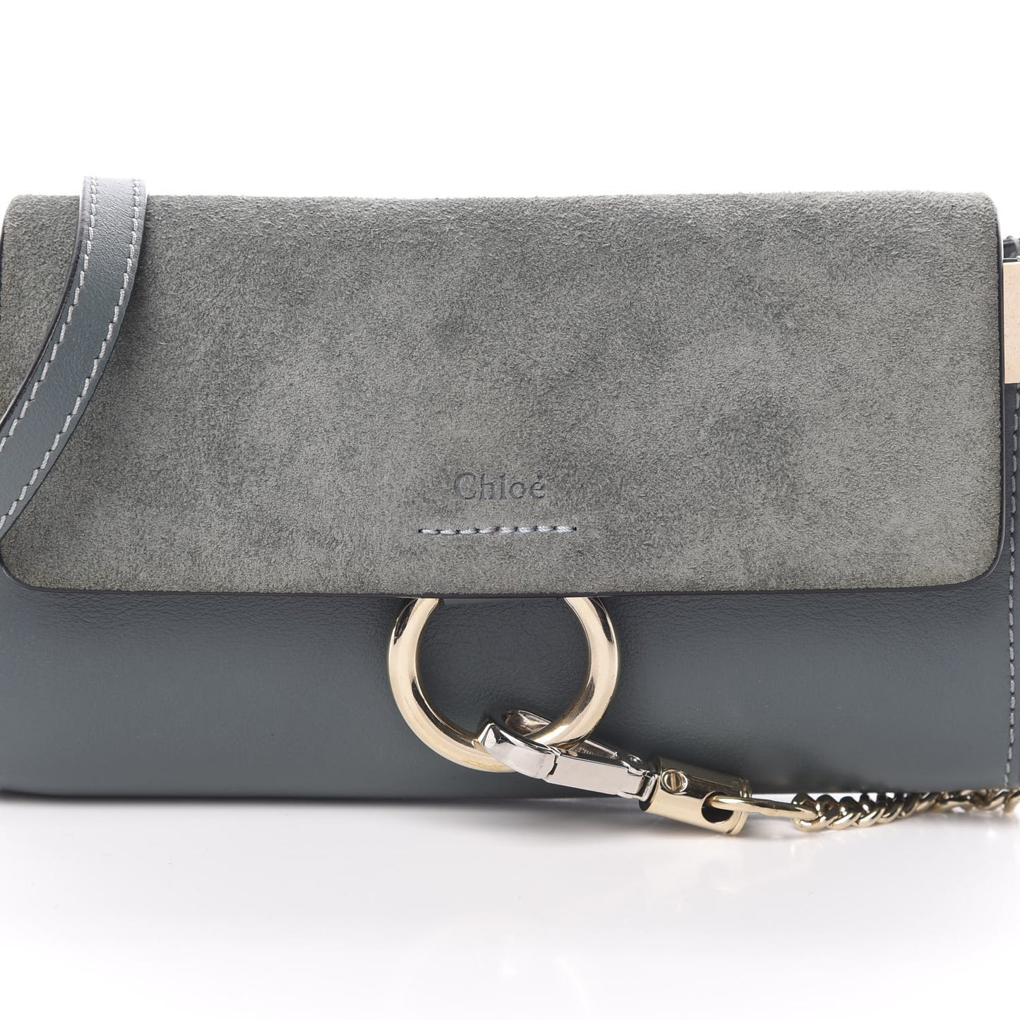 Suede Calfskin Mini Faye Shoulder Bag Cloudy Blue