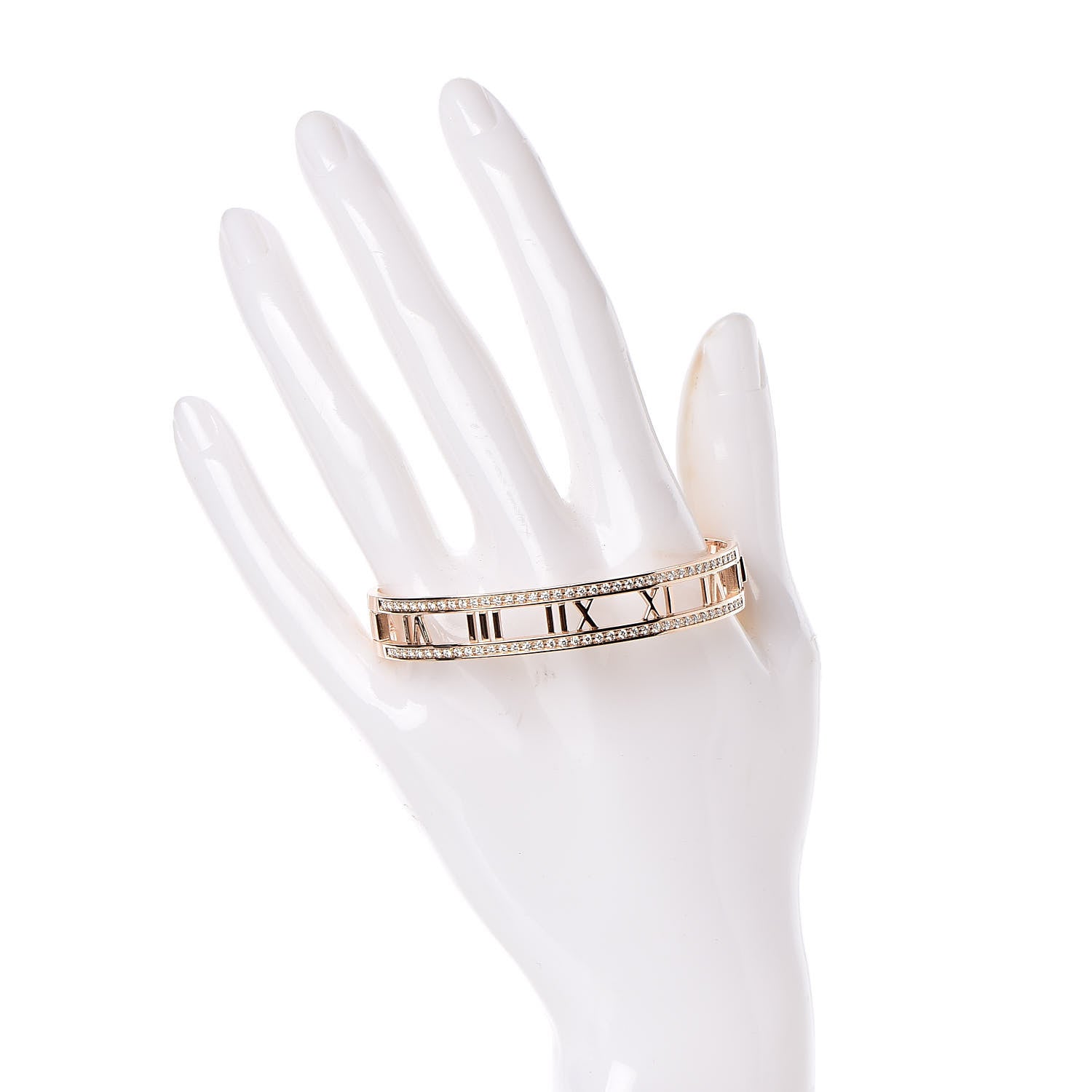 Tiffany 18K Rose Gold Diamond Atlas Open Hinged Bangle Bracelet 2 of 5