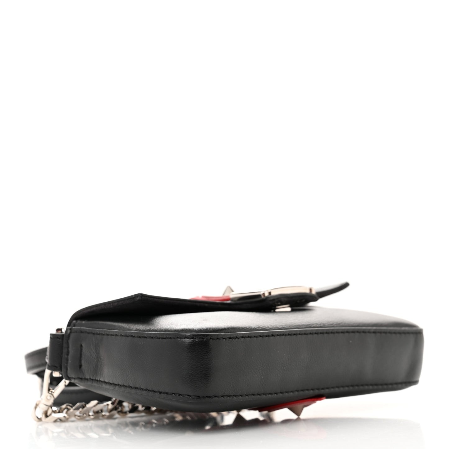 Lambskin Studded Heart Micro Baguette Black
