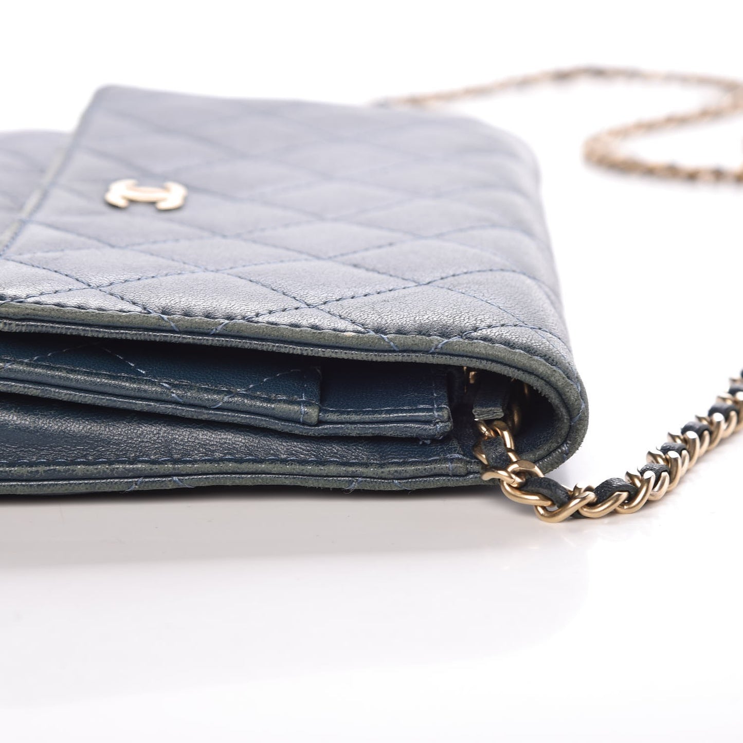 Lambskin Quilted Wallet On Chain WOC Blue