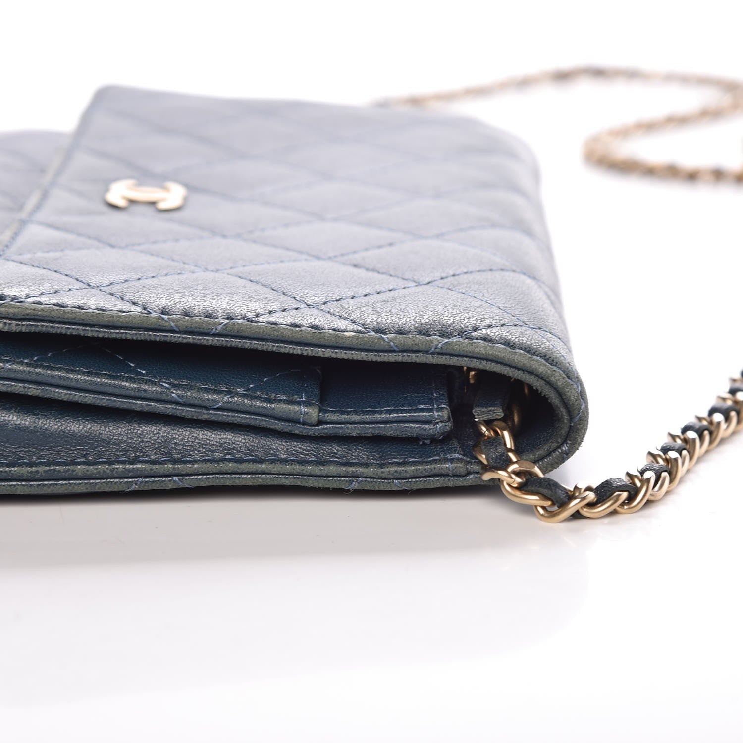 Chanel Lambskin Quilted Wallet On Chain WOC Blue 11 of 15