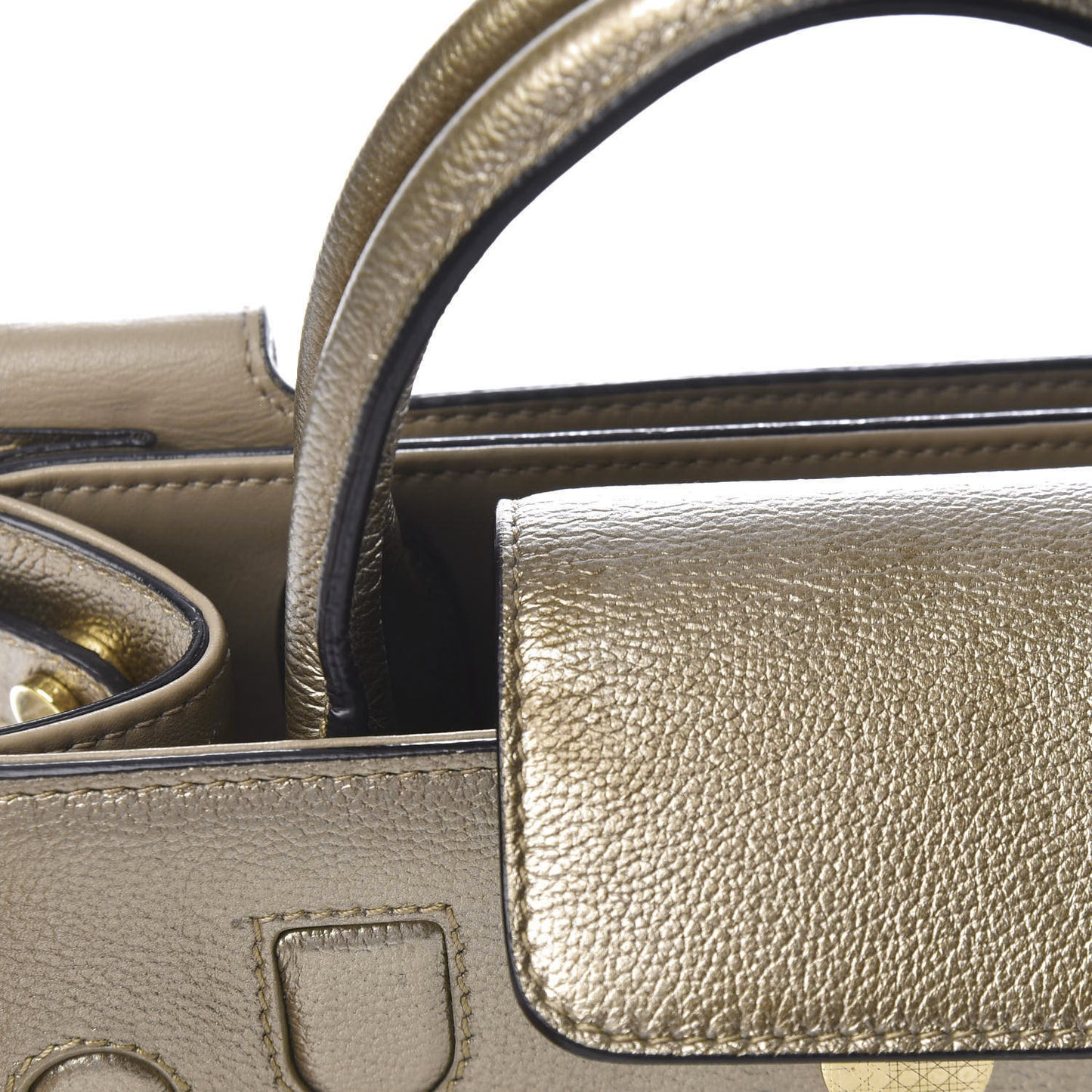 Metallic Grained Calfskin Mini Diorever Flap Bronze