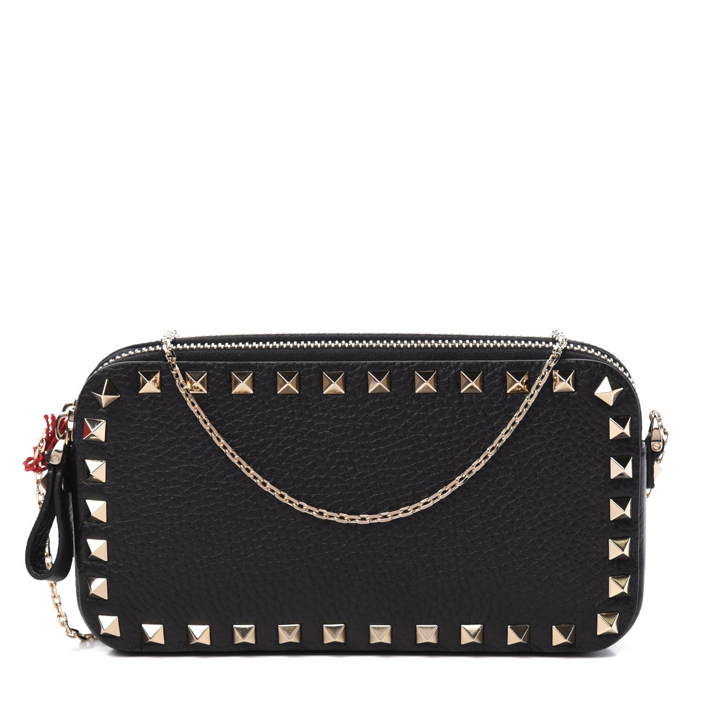Pebbled Calfskin Rockstud Small Chain Shoulder Bag Black
