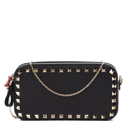 Valentino Garavani Pebbled Calfskin Rockstud Small Chain Shoulder Bag Black 1 of 12
