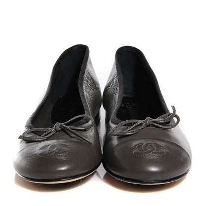 Chanel Lambskin Cap Toe CC Ballerina Flats 38 Grey 2 of 6