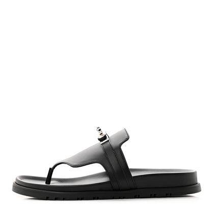 Hermes Calfskin Womens Empire Sandals 37 Black 1 of 9