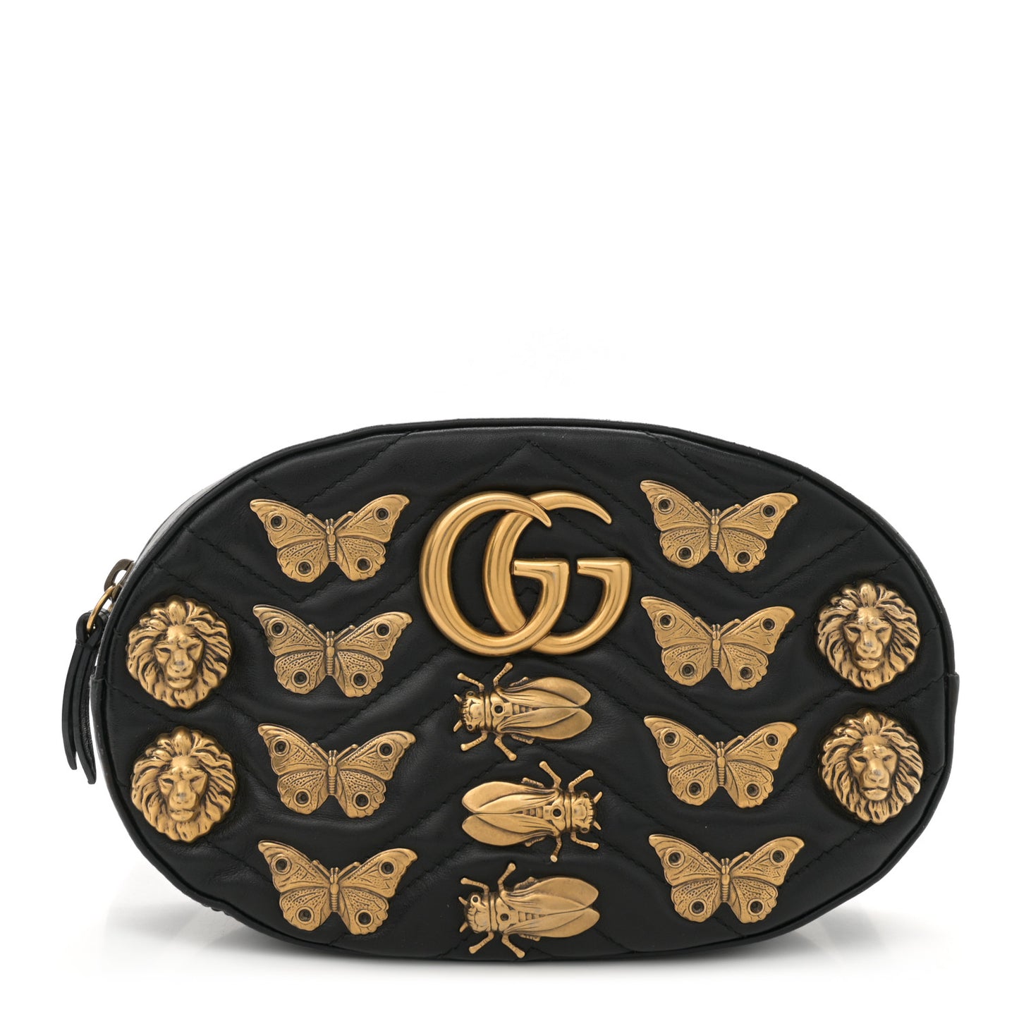 Calfskin Matelasse Animal Studs GG Marmont Belt Bag 85 34 Black