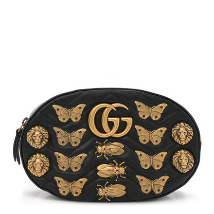 Gucci Calfskin Matelasse Animal Studs GG Marmont Belt Bag 85 34 Black 1 of 12