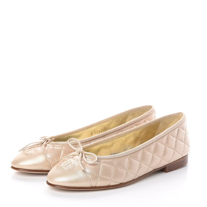 Chanel Lambskin Quilted Cap Toe Ballerina Flats 38 Beige 3 of 8