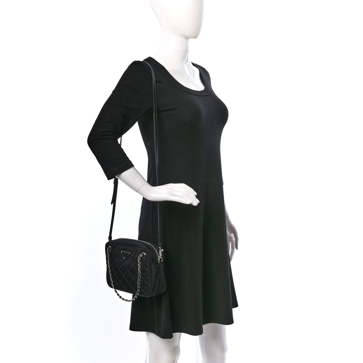 Nylon Tessuto Impuntu Quilted Bandoliera Crossbody Bag Black