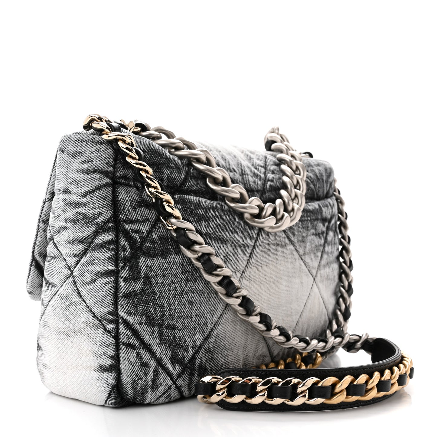 Washed Denim Quilted Medium Chanel 19 Flap Black White