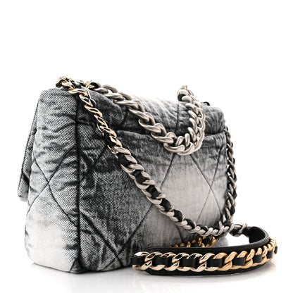 Chanel Washed Denim Quilted Medium Chanel 19 Flap Black White 3 of 11