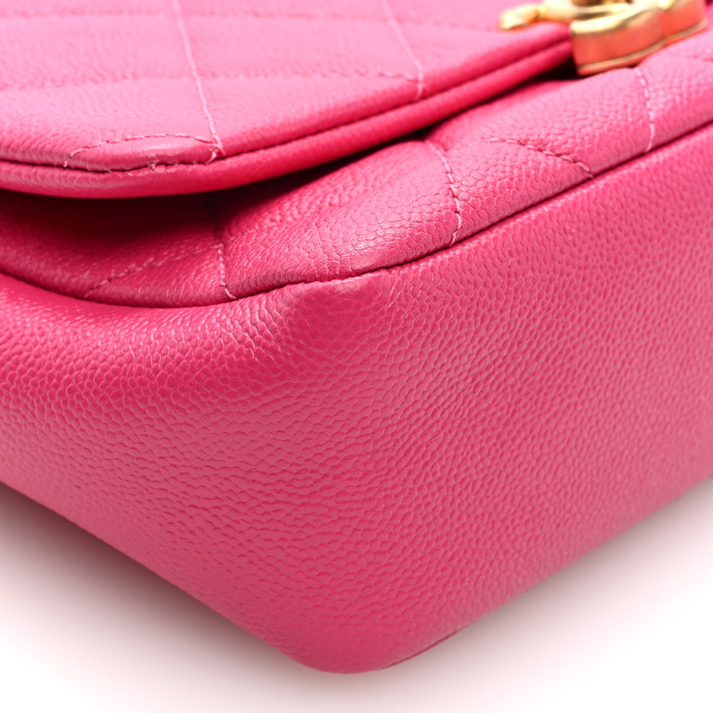 Shiny Caviar Quilted Small Chain Melody Flap Dark Pink