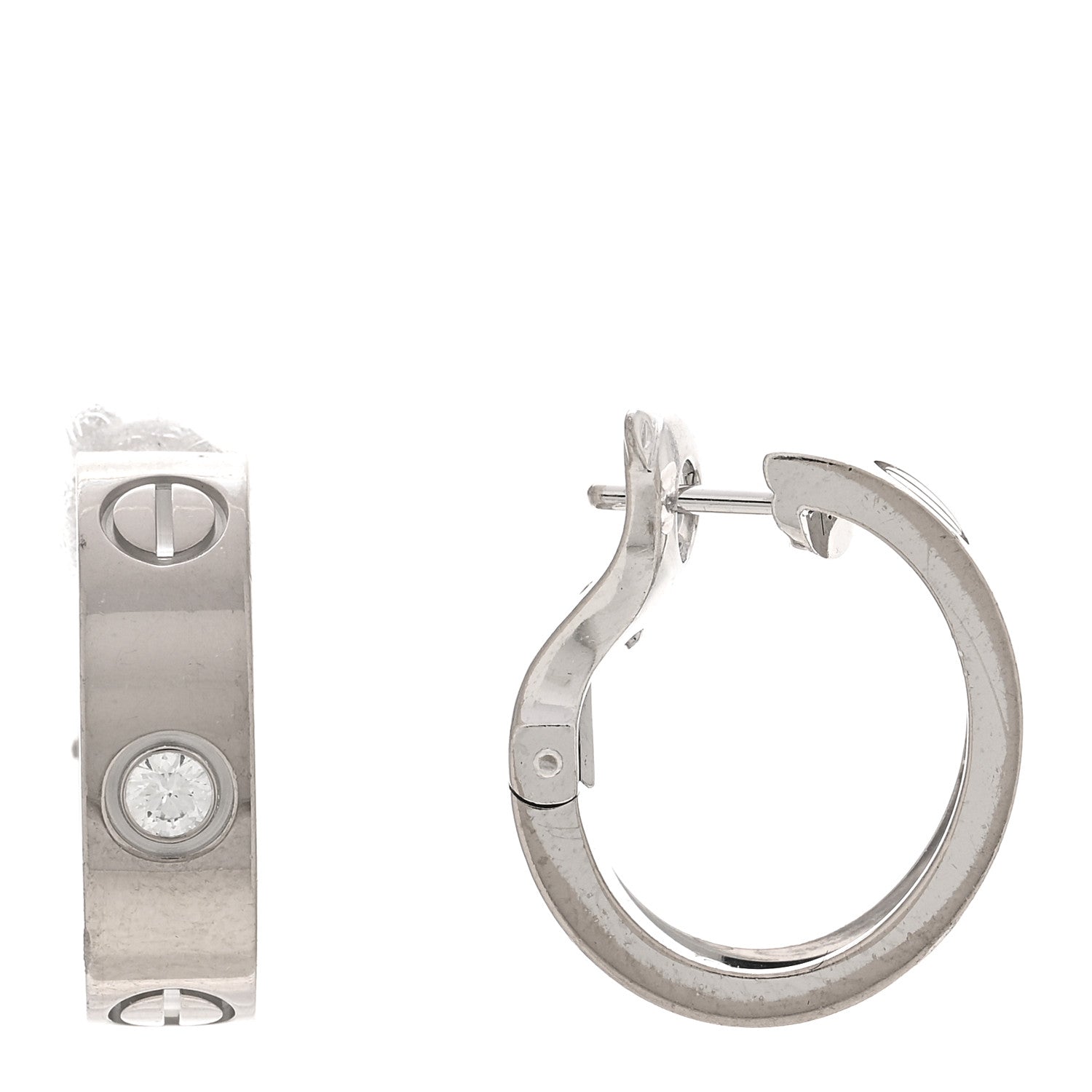 Cartier 18K White Gold 2 Diamond 5.5mm LOVE Hoop Earrings 1 of 4