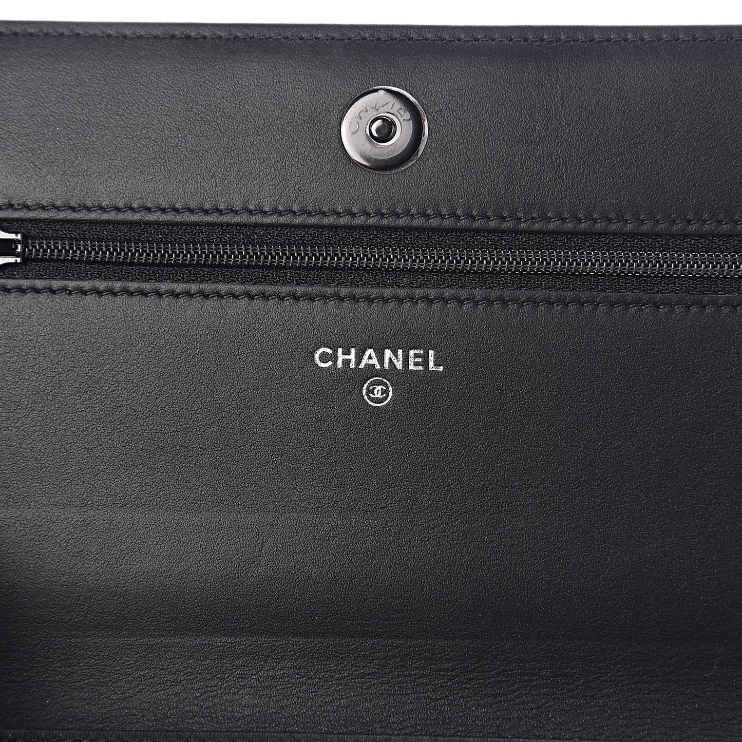 Calfskin Painted Chevron Embossed Boy Wallet On Chain WOC Black