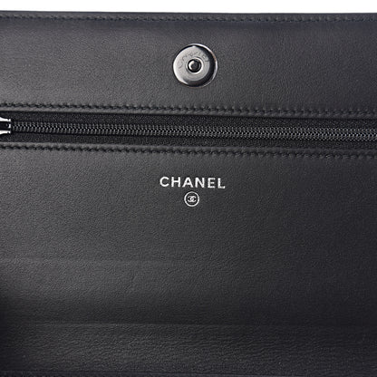 Chanel Calfskin Painted Chevron Embossed Boy Wallet On Chain WOC Black 5 of 13