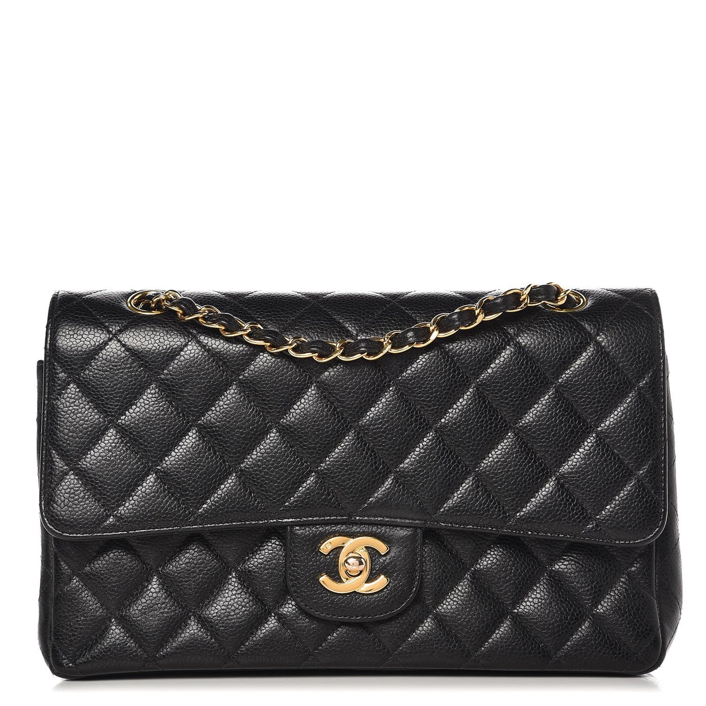 Caviar Quilted Medium Double Flap Black