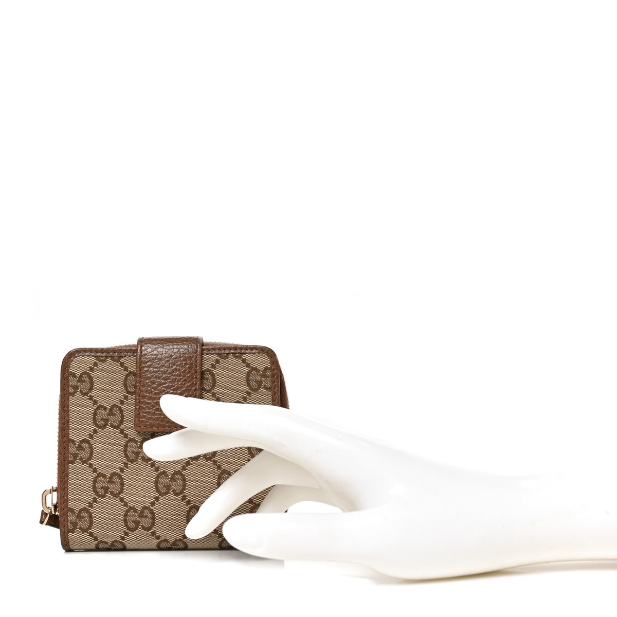 Gucci Monogram Dollar Calfskin Zip Around French Wallet Beige Ebony Tabacco 2 of 7