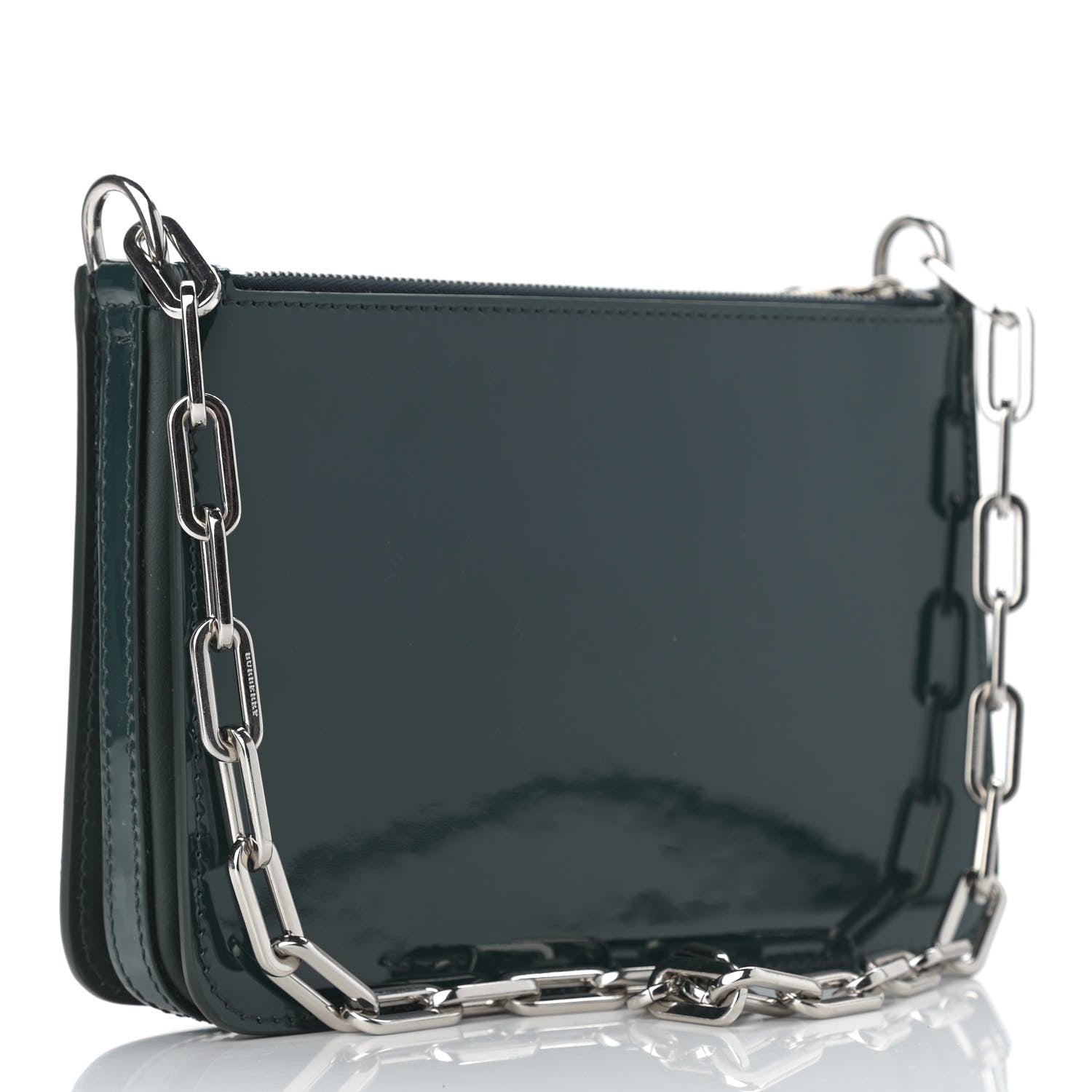 Burberry Patent Calfskin Penhurst Chain Triple Zip Shoulder Bag Green 3 of 10
